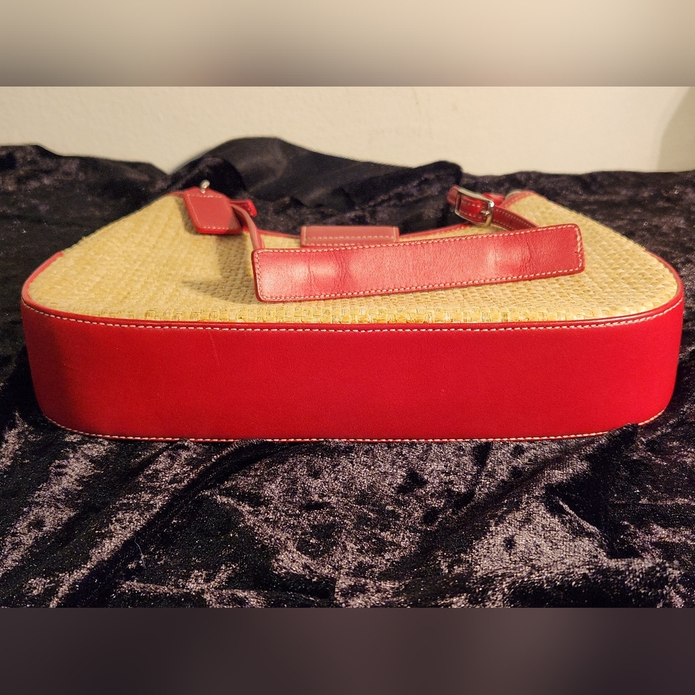 Coach Vintage Y2k Woven Straw Red Leather Shoulder Bag - Picture 6 of 11